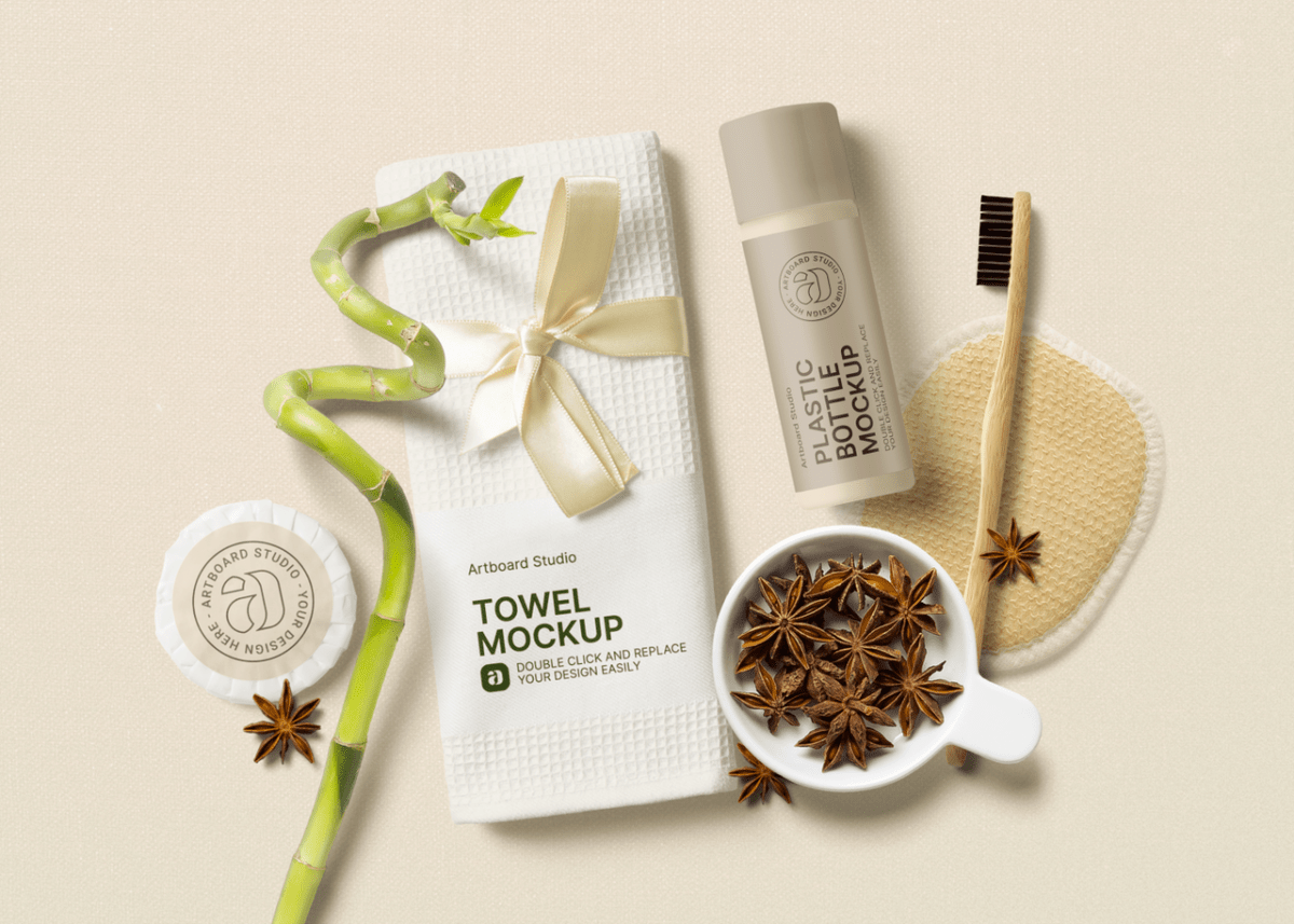 Cafes, fast food, takeaway places, and even hotel restaurants. Hotel Bathroom Amenities Mockup Scene