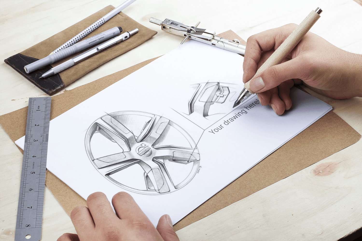 Sketch / hand drawn mockup set · 11 psd scenes ready for use · 3 paper textures · 5 special color fx filters · advanced reflections · based on professional photos . Hand Drawn Sketch Painting Mockup Scene